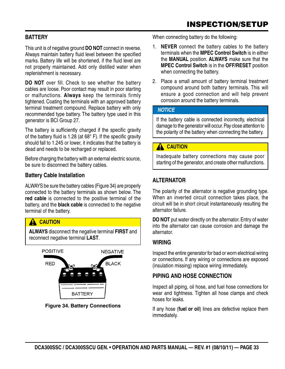 Inspection/setup | Multiquip Whisperwatt Series 60HZ Generator (Cummins QSL9-G3 Diesel Engine) DCA300SSCU User Manual | Page 33 / 104