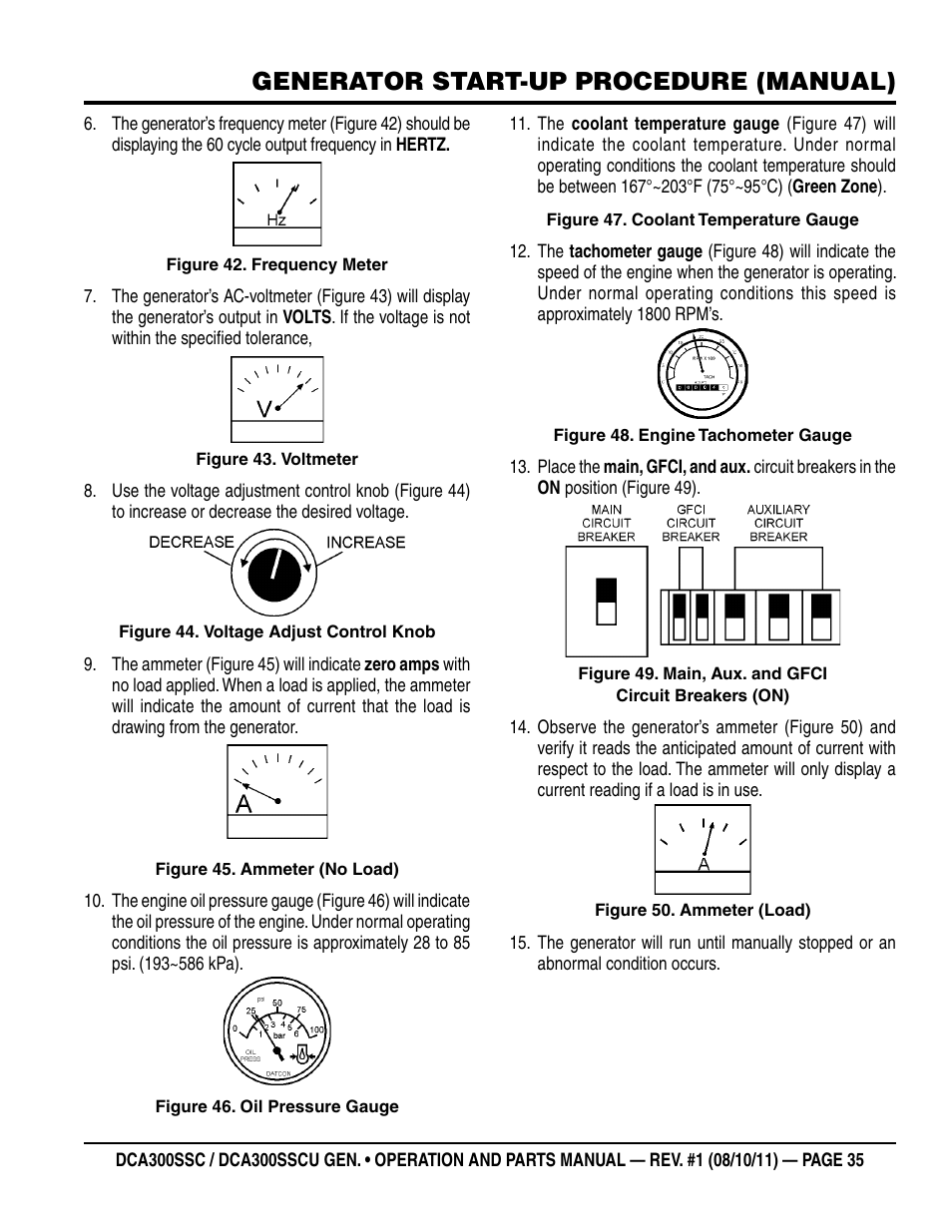 Generator start-up procedure (manual) | Multiquip Whisperwatt Series 60HZ Generator (Cummins QSL9-G3 Diesel Engine) DCA300SSCU User Manual | Page 35 / 104