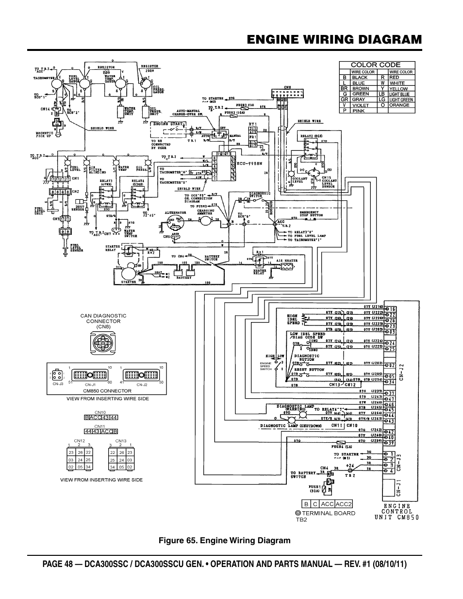 Engine wiring diagram | Multiquip Whisperwatt Series 60HZ Generator (Cummins QSL9-G3 Diesel Engine) DCA300SSCU User Manual | Page 48 / 104