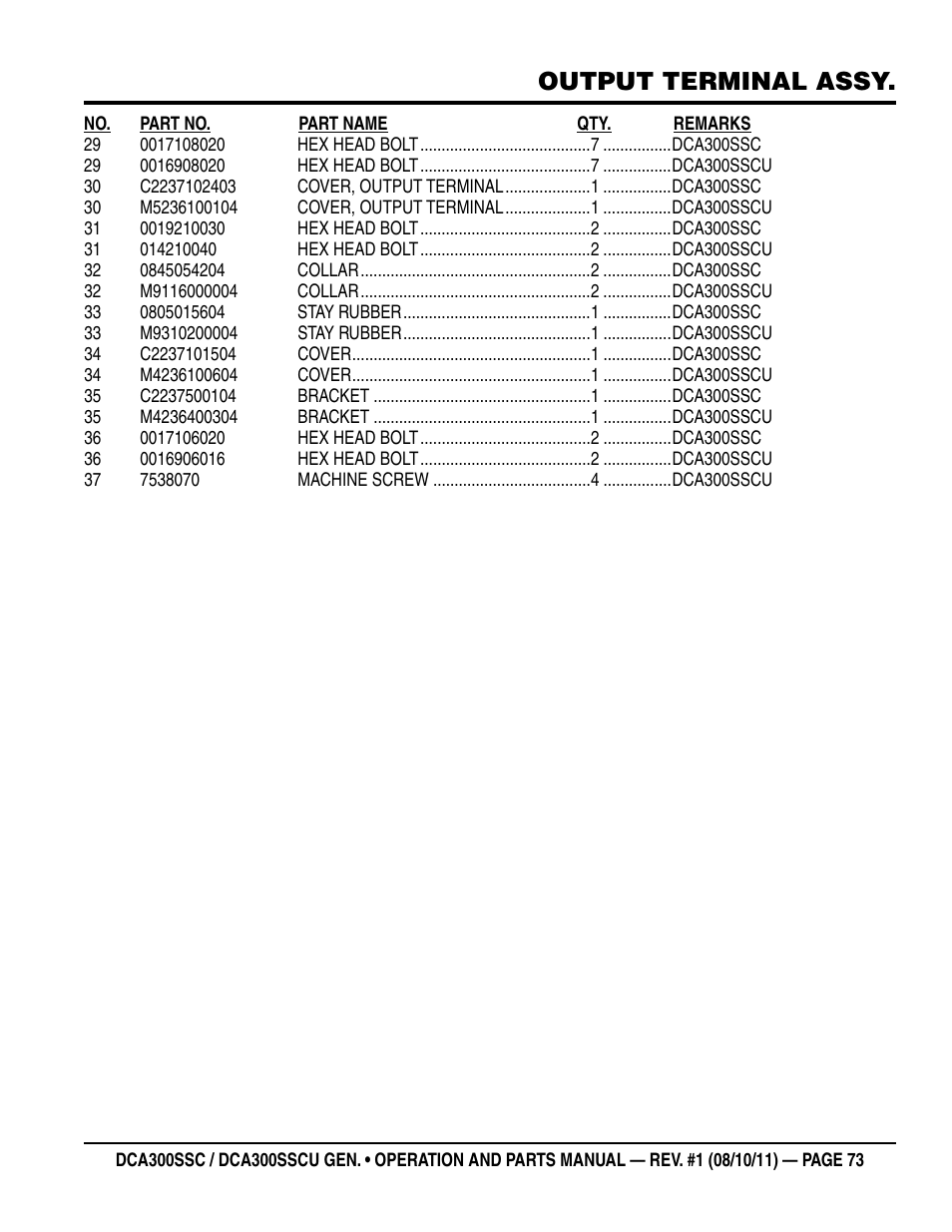 Output terminal assy | Multiquip Whisperwatt Series 60HZ Generator (Cummins QSL9-G3 Diesel Engine) DCA300SSCU User Manual | Page 73 / 104