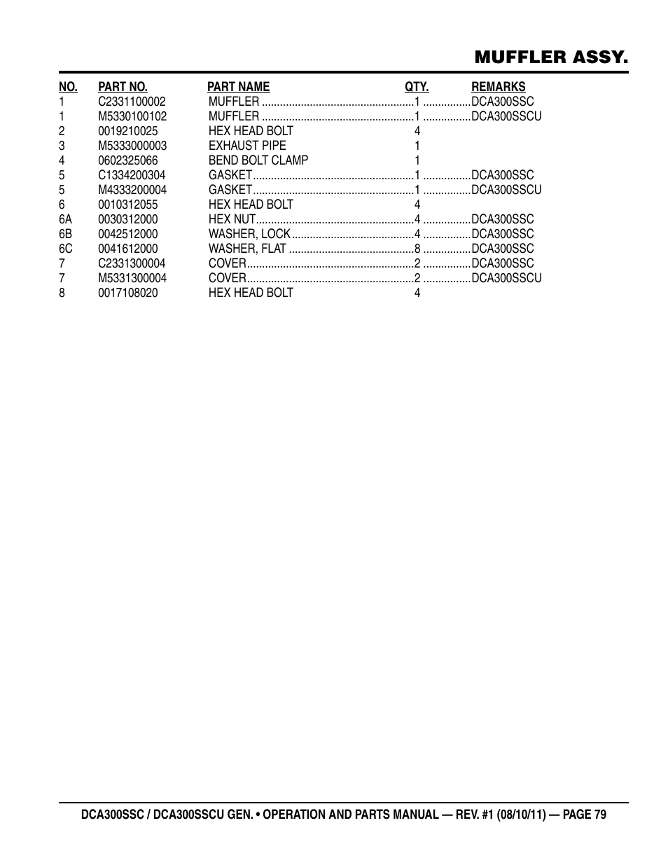 Muffler assy | Multiquip Whisperwatt Series 60HZ Generator (Cummins QSL9-G3 Diesel Engine) DCA300SSCU User Manual | Page 79 / 104