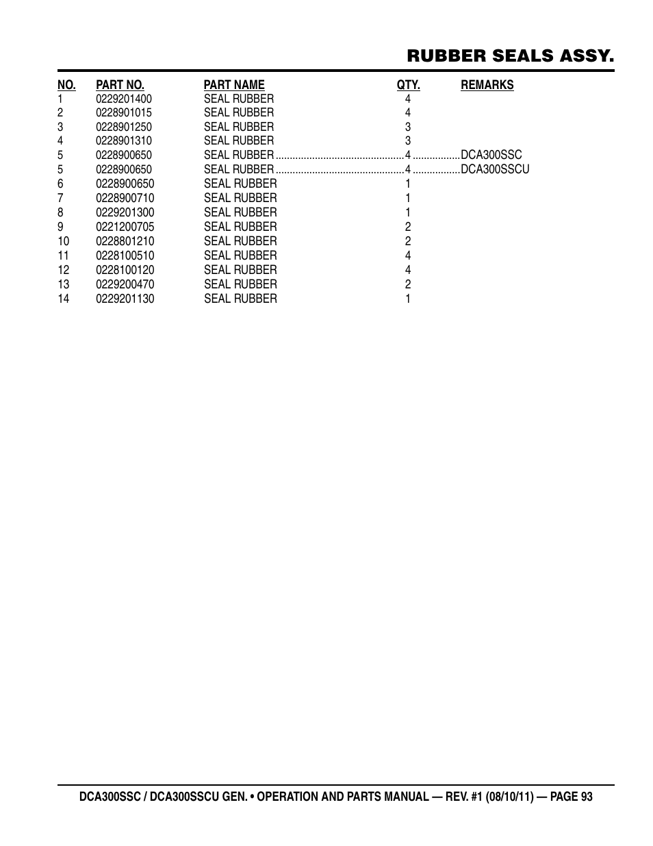 Rubber seals assy | Multiquip Whisperwatt Series 60HZ Generator (Cummins QSL9-G3 Diesel Engine) DCA300SSCU User Manual | Page 93 / 104