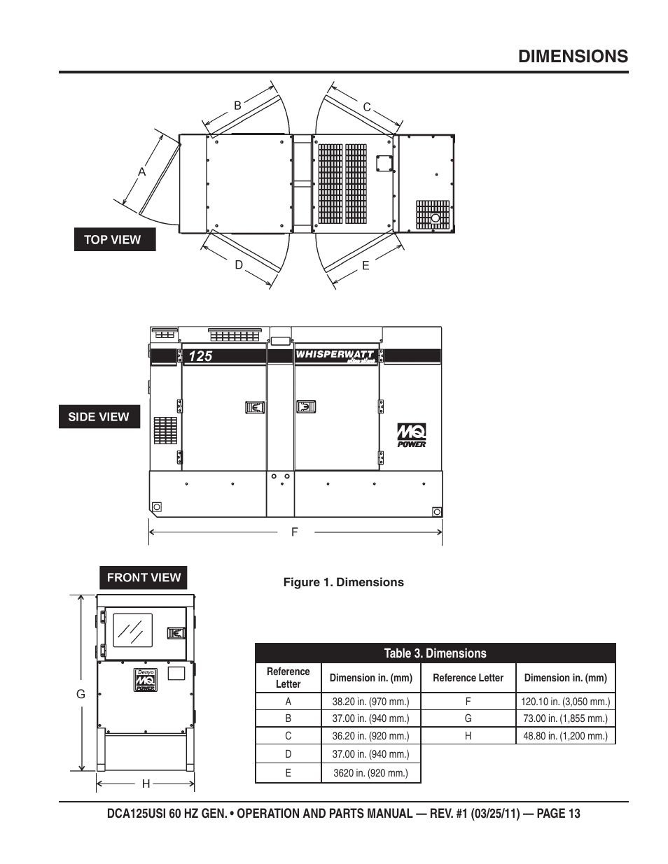 Dimensions | Multiquip MQ Power 60 HZ Generator DCA125USI User Manual | Page 13 / 90