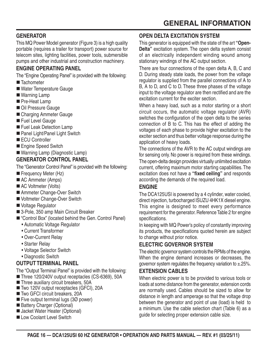 General information | Multiquip MQ Power 60 HZ Generator DCA125USI User Manual | Page 16 / 90