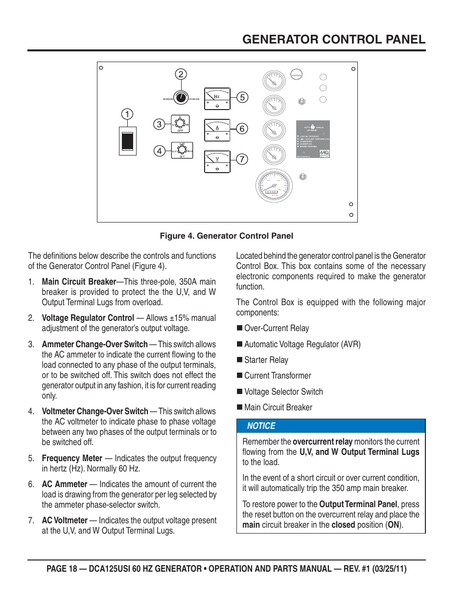 Generator control panel | Multiquip MQ Power 60 HZ Generator DCA125USI User Manual | Page 18 / 90