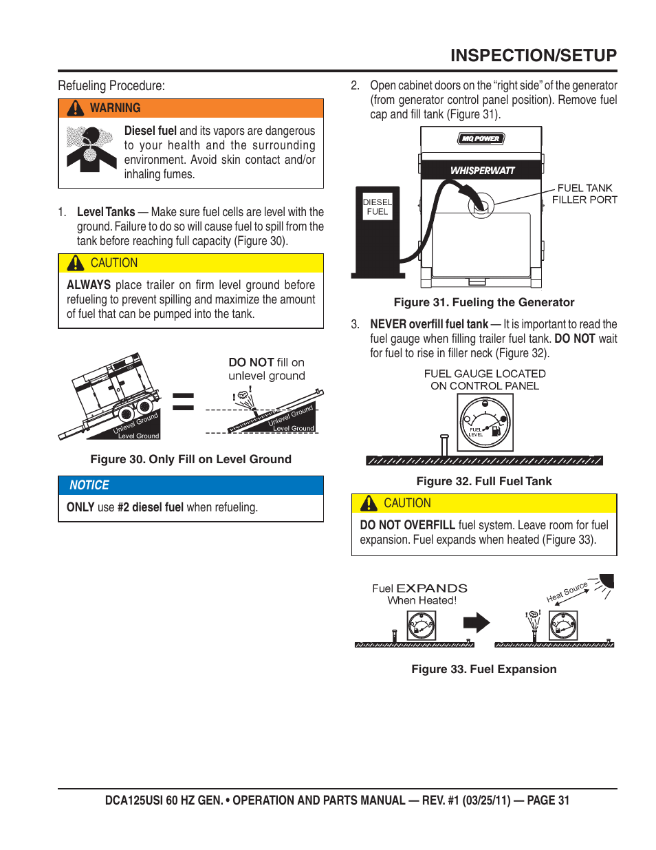 Inspection/setup | Multiquip MQ Power 60 HZ Generator DCA125USI User Manual | Page 31 / 90