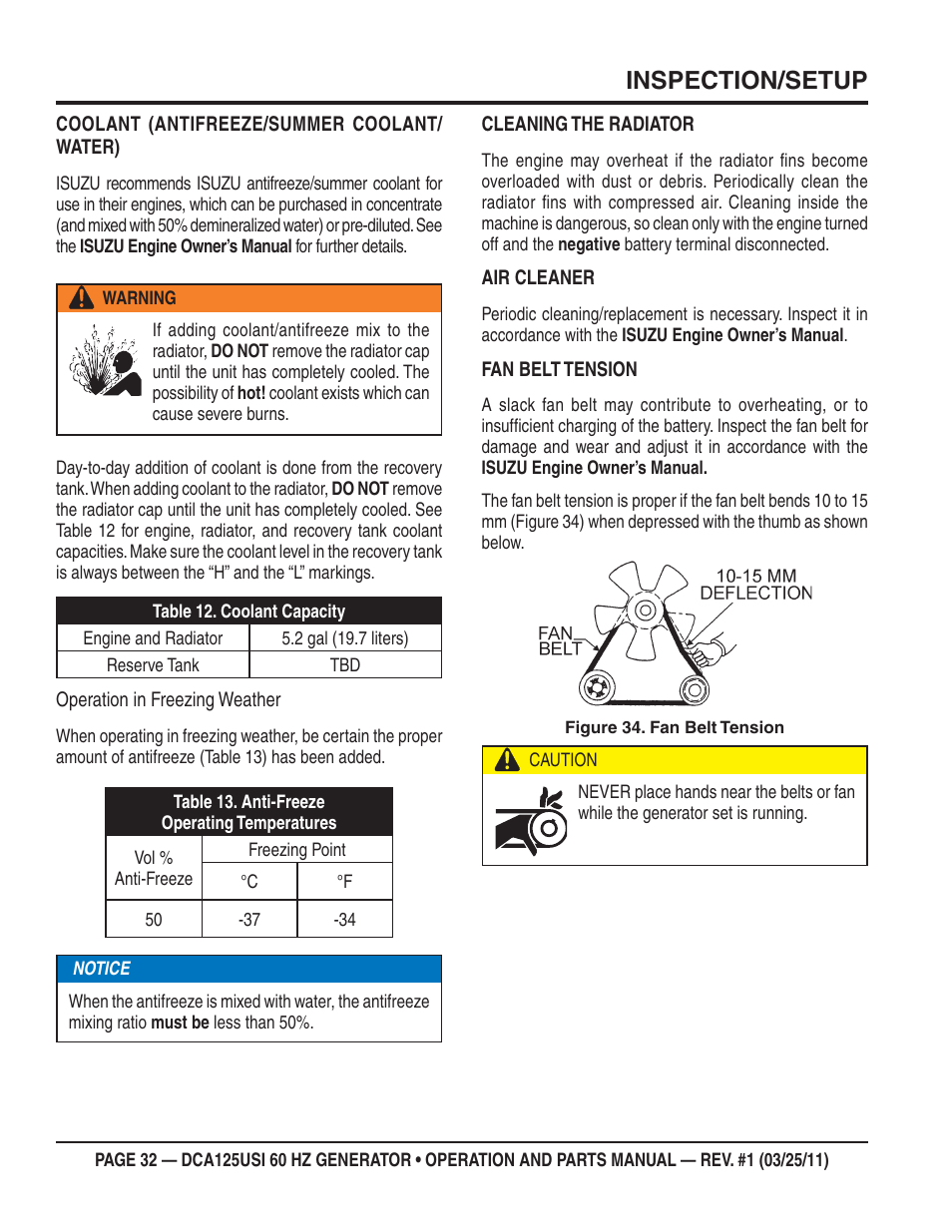 Inspection/setup | Multiquip MQ Power 60 HZ Generator DCA125USI User Manual | Page 32 / 90