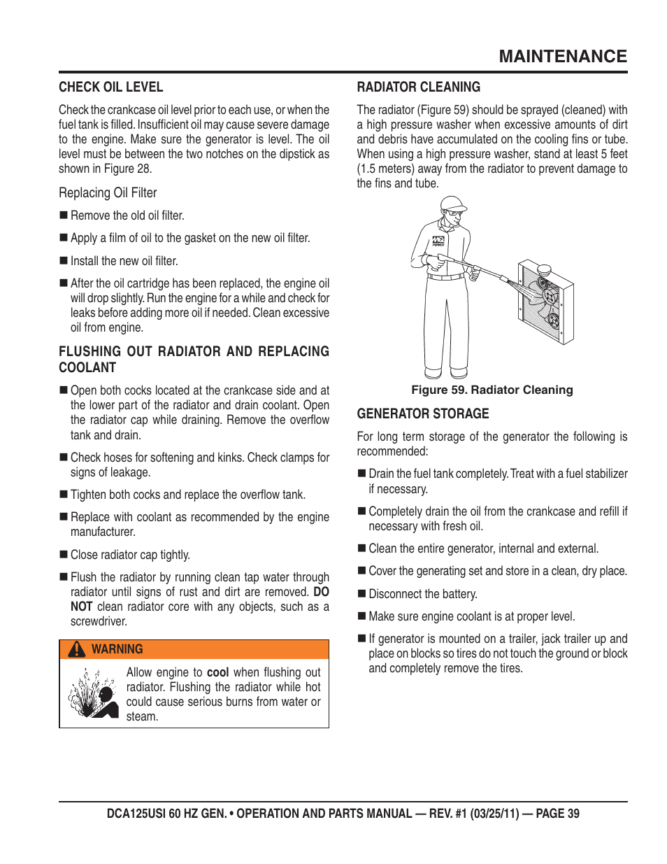 Maintenance | Multiquip MQ Power 60 HZ Generator DCA125USI User Manual | Page 39 / 90