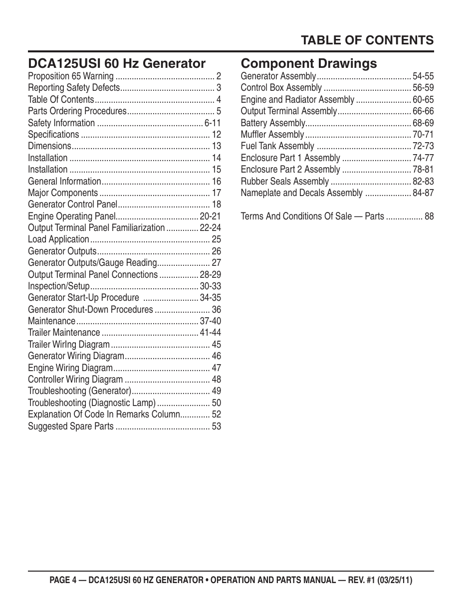 Component drawings | Multiquip MQ Power 60 HZ Generator DCA125USI User Manual | Page 4 / 90