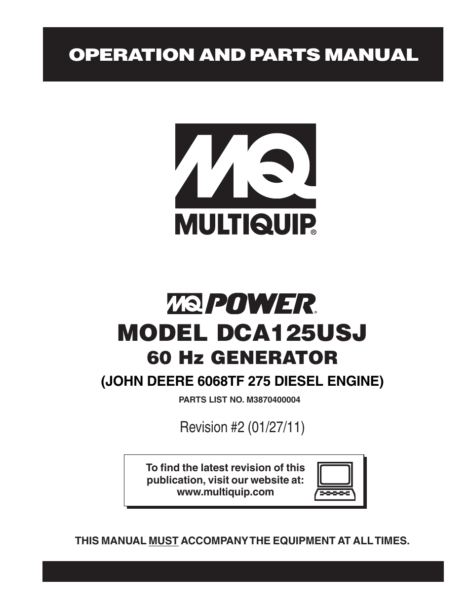 Multiquip MQ Power 60 Hz Generator DCA125USJ User Manual | 84 pages
