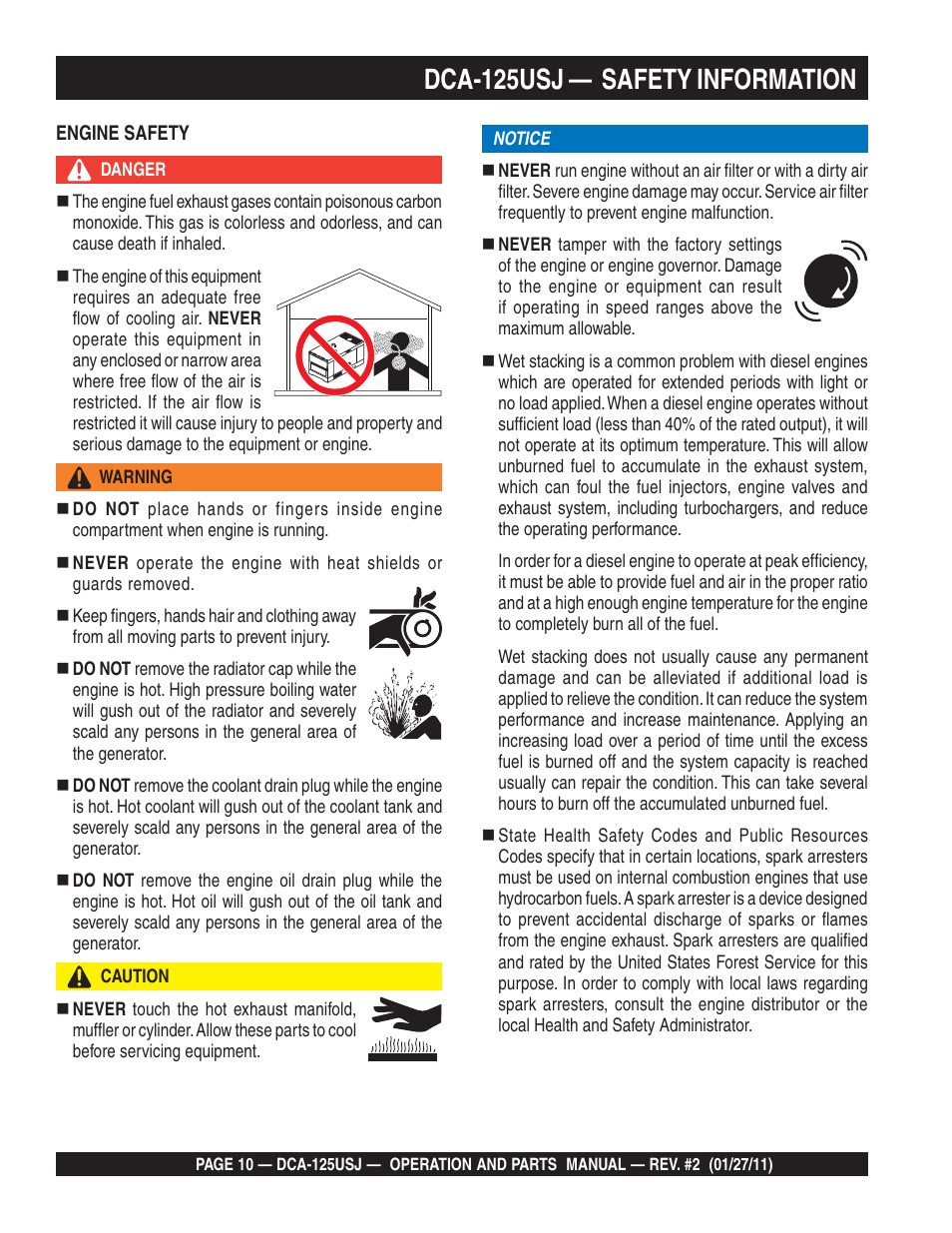 Dca-125usj — safety information | Multiquip MQ Power 60 Hz Generator DCA125USJ User Manual | Page 10 / 84