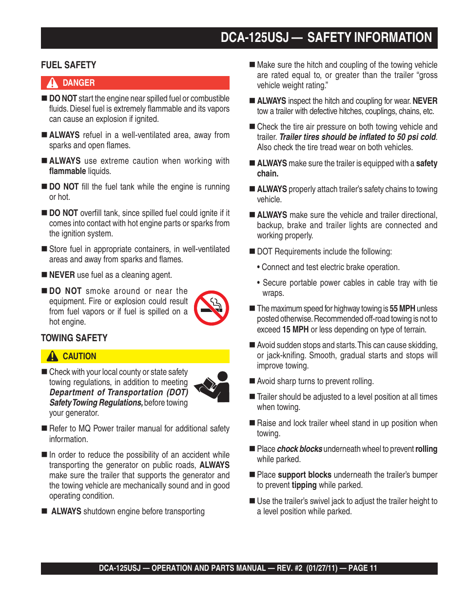 1dca-125usj — safety information | Multiquip MQ Power 60 Hz Generator DCA125USJ User Manual | Page 11 / 84