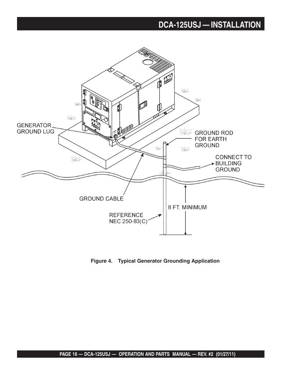 Dca-125usj — installation | Multiquip MQ Power 60 Hz Generator DCA125USJ User Manual | Page 16 / 84