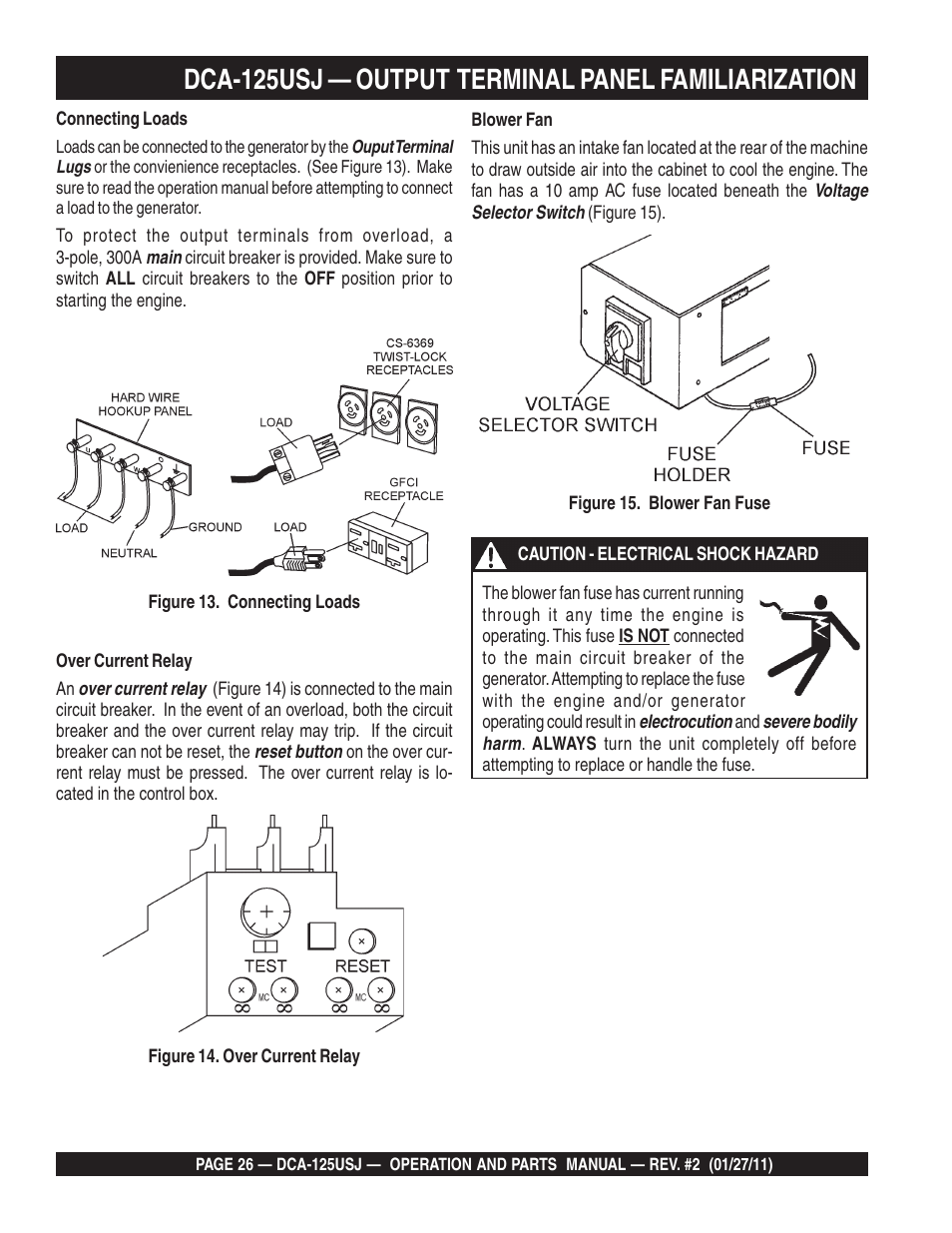 Dca-125usj — output terminal panel familiarization | Multiquip MQ Power 60 Hz Generator DCA125USJ User Manual | Page 26 / 84