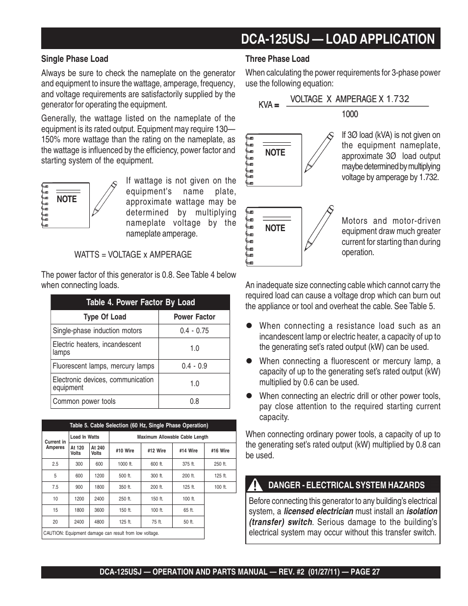 1dca-125usj — load application | Multiquip MQ Power 60 Hz Generator DCA125USJ User Manual | Page 27 / 84