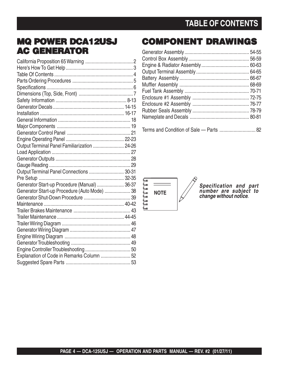 Multiquip MQ Power 60 Hz Generator DCA125USJ User Manual | Page 4 / 84