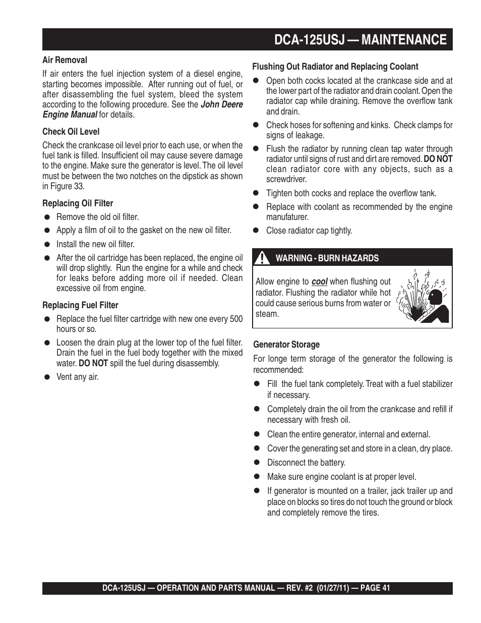 1dca-125usj — maintenance | Multiquip MQ Power 60 Hz Generator DCA125USJ User Manual | Page 41 / 84