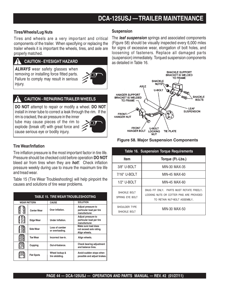 Dca-125usj — trailer maintenance | Multiquip MQ Power 60 Hz Generator DCA125USJ User Manual | Page 44 / 84