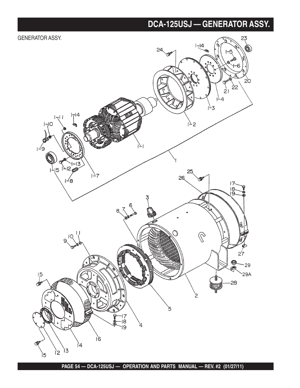 Dca-125usj — generator assy | Multiquip MQ Power 60 Hz Generator DCA125USJ User Manual | Page 54 / 84