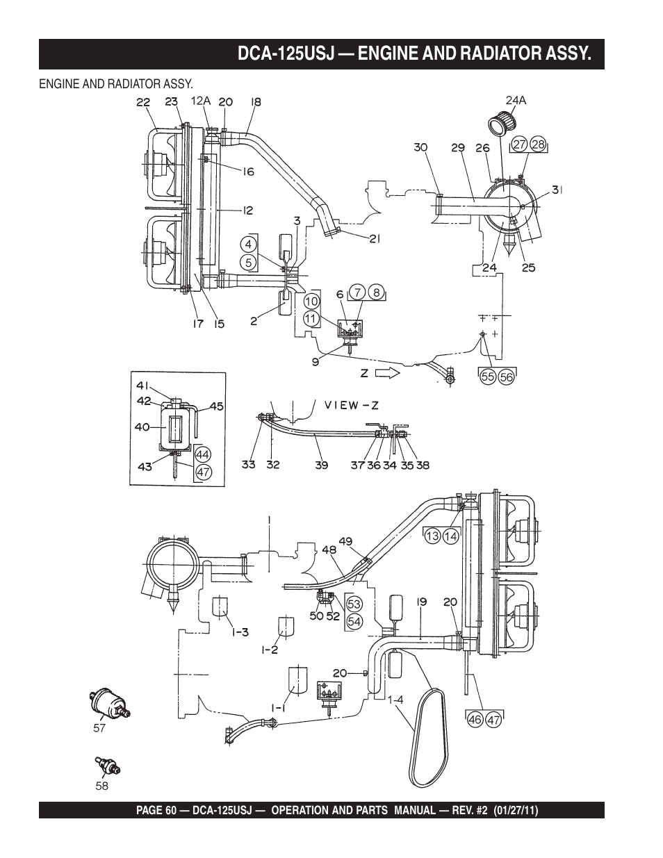 Dca-125usj — engine and radiator assy | Multiquip MQ Power 60 Hz Generator DCA125USJ User Manual | Page 60 / 84