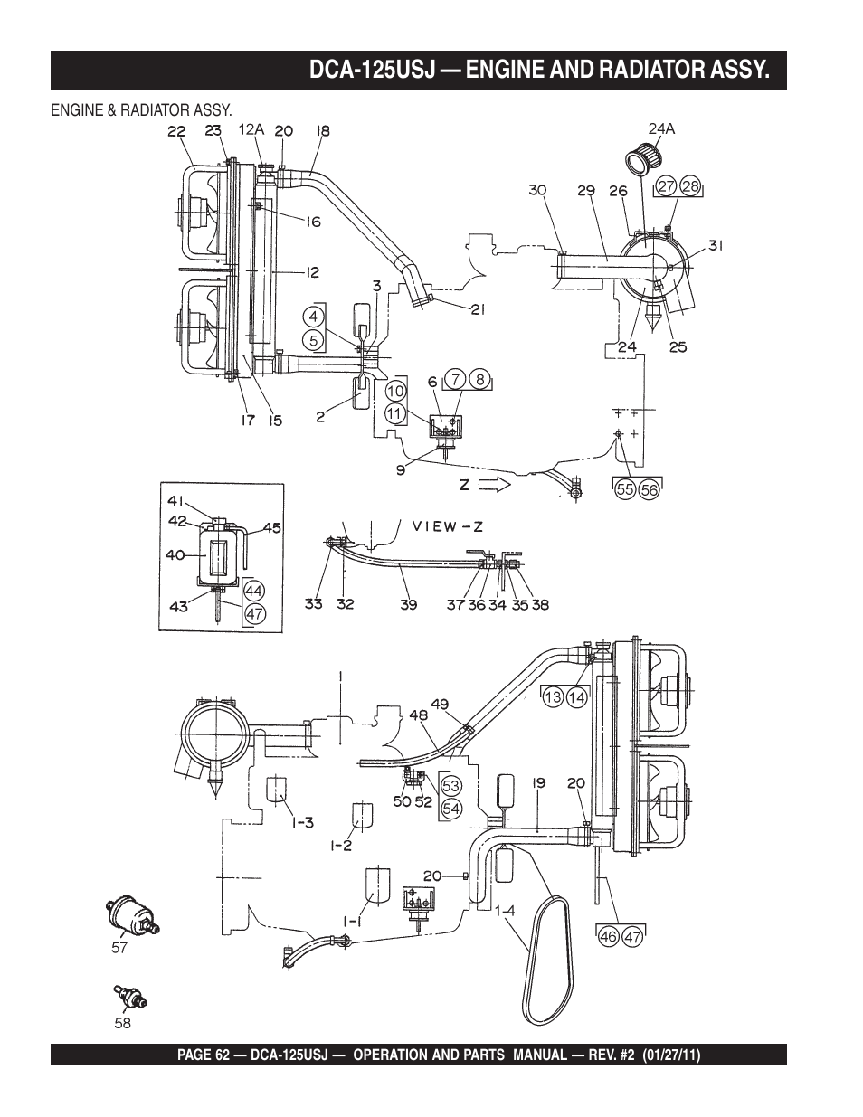 Dca-125usj — engine and radiator assy | Multiquip MQ Power 60 Hz Generator DCA125USJ User Manual | Page 62 / 84