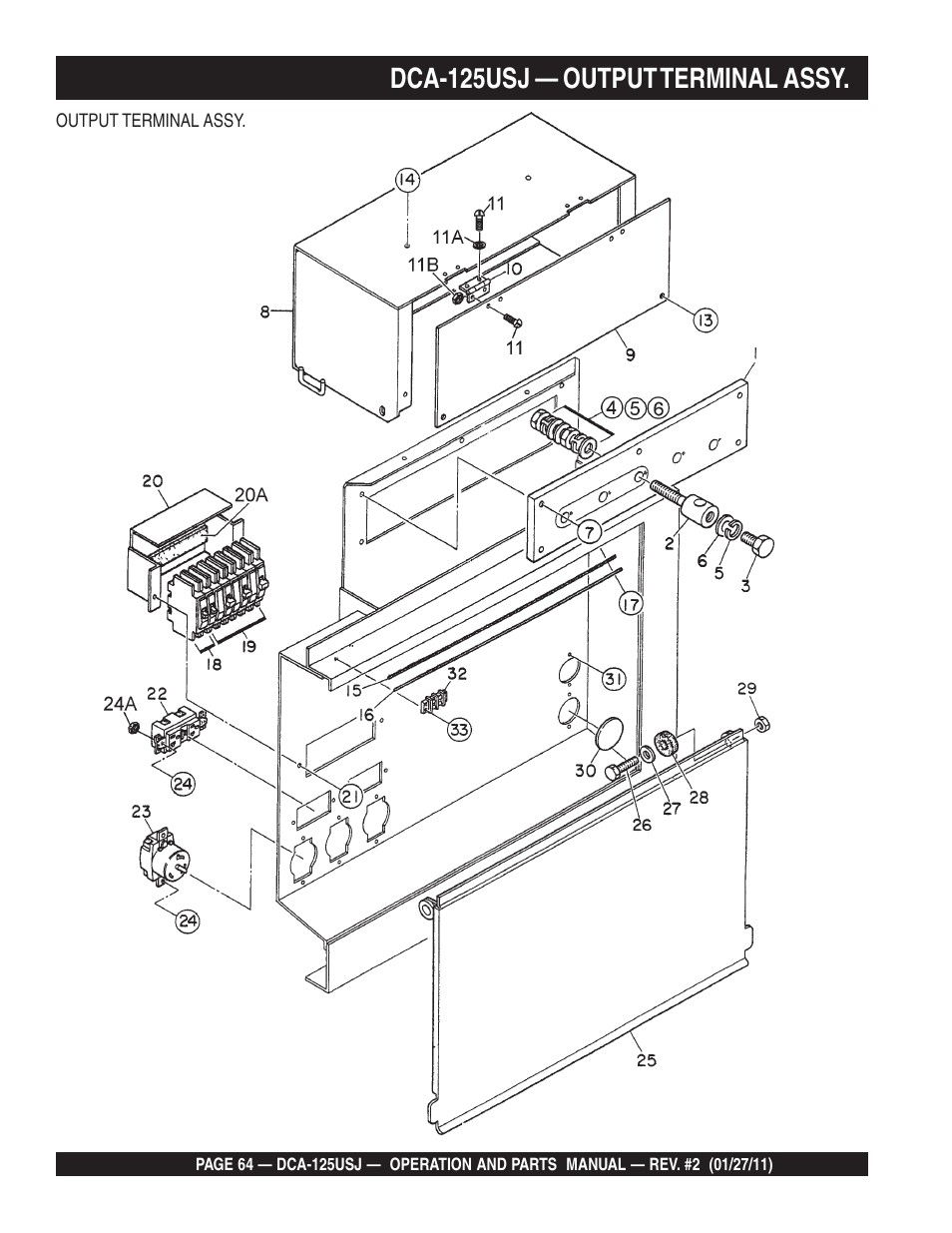 Dca-125usj — output terminal assy | Multiquip MQ Power 60 Hz Generator DCA125USJ User Manual | Page 64 / 84