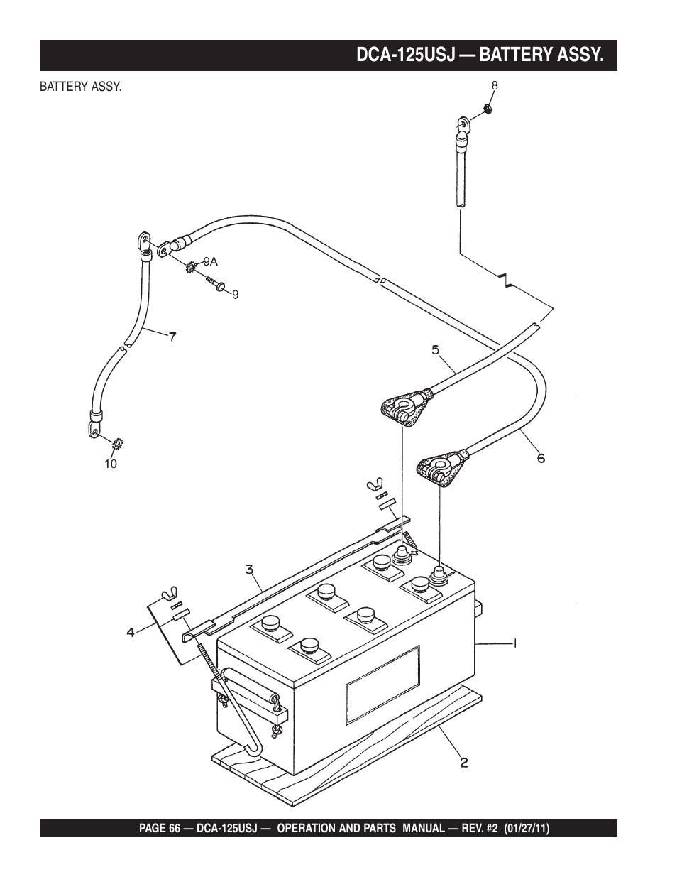 Dca-125usj — battery assy | Multiquip MQ Power 60 Hz Generator DCA125USJ User Manual | Page 66 / 84