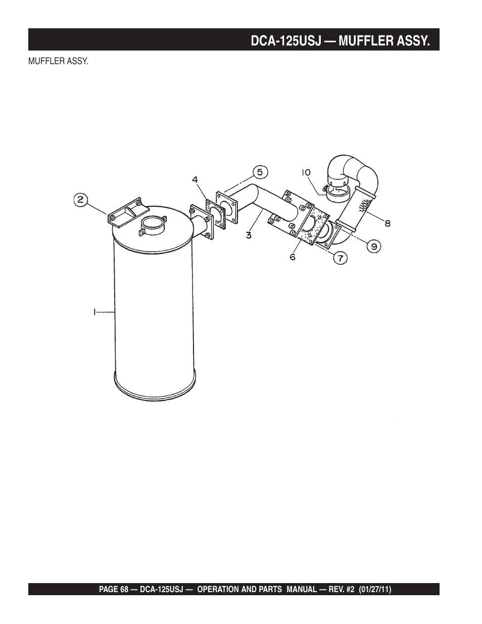 Dca-125usj — muffler assy | Multiquip MQ Power 60 Hz Generator DCA125USJ User Manual | Page 68 / 84