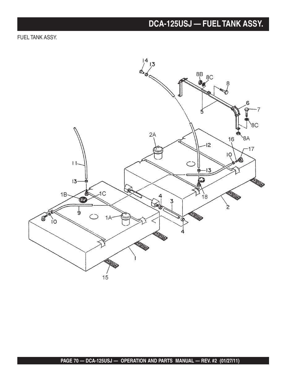 Dca-125usj — fuel tank assy | Multiquip MQ Power 60 Hz Generator DCA125USJ User Manual | Page 70 / 84
