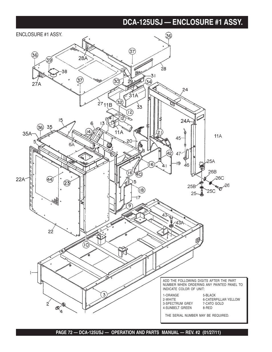 Dca-125usj — enclosure #1 assy, Enclosure #1 assy | Multiquip MQ Power 60 Hz Generator DCA125USJ User Manual | Page 72 / 84