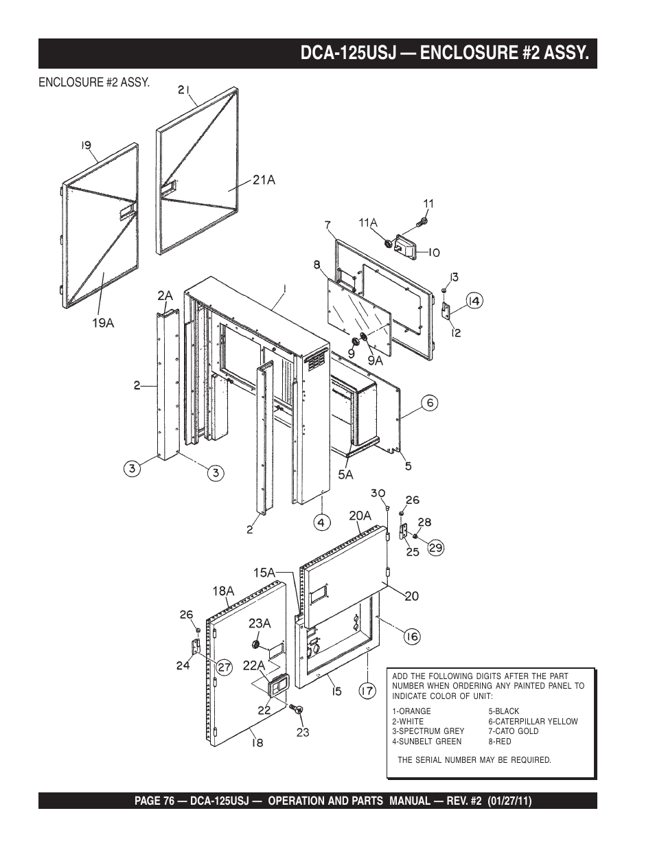 Dca-125usj — enclosure #2 assy, Enclosure #2 assy | Multiquip MQ Power 60 Hz Generator DCA125USJ User Manual | Page 76 / 84