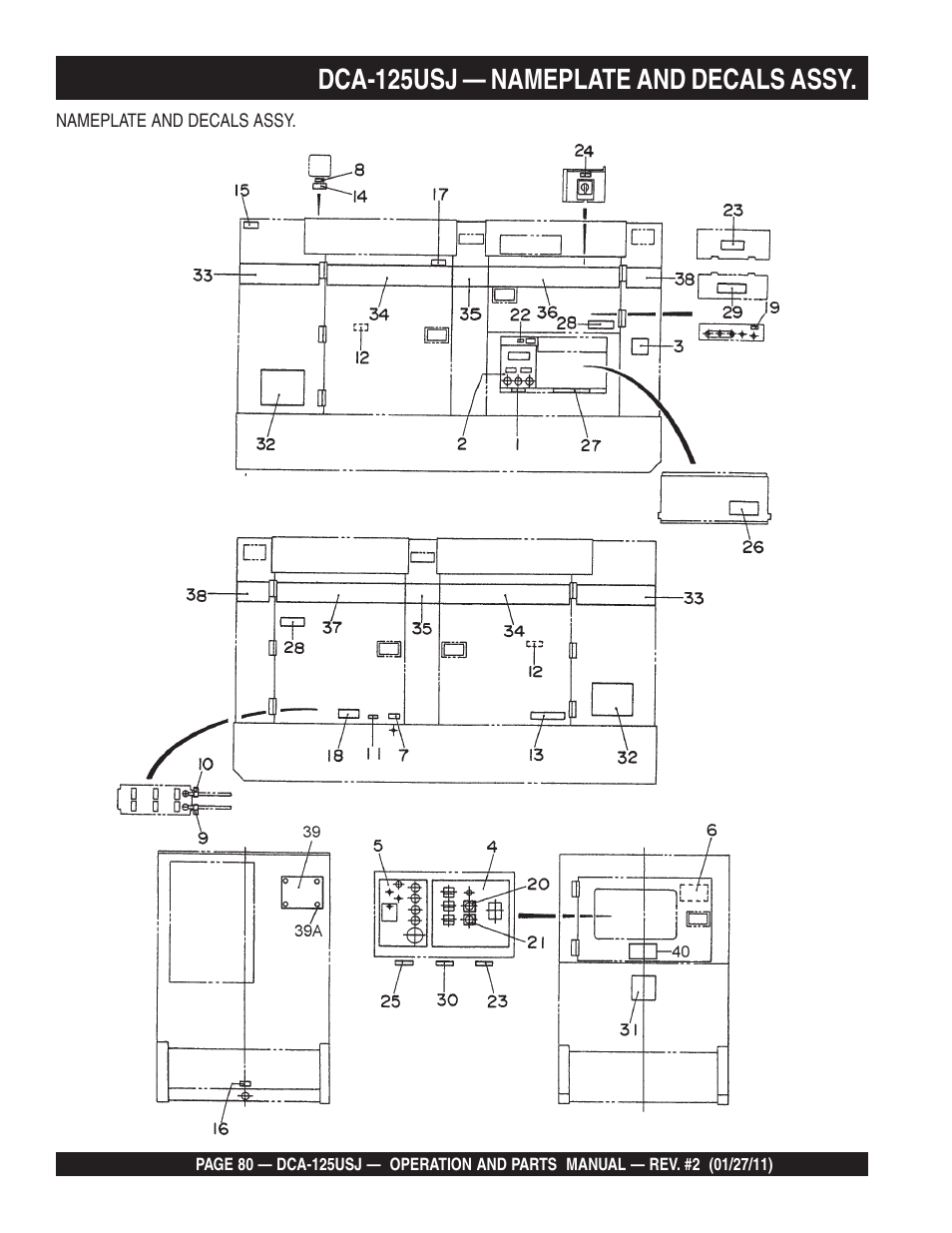 Dca-125usj — nameplate and decals assy | Multiquip MQ Power 60 Hz Generator DCA125USJ User Manual | Page 80 / 84