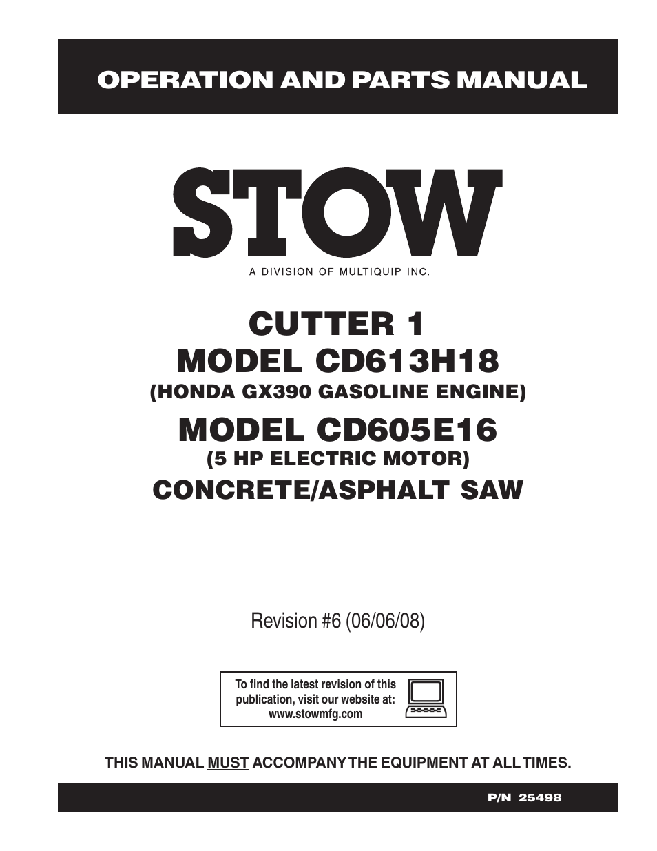 Multiquip Cutter 1 Concrete/Asphalt Saw CD605E16 (5 HP Electric Motor) User Manual | 76 pages