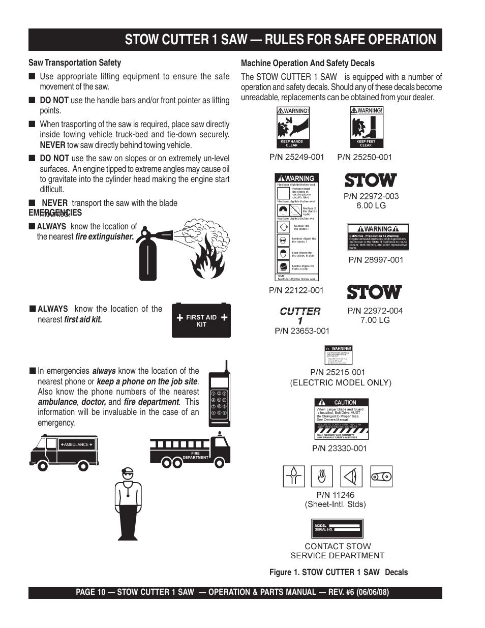 Stow cutter 1 saw — rules for safe operation | Multiquip Cutter 1 Concrete/Asphalt Saw CD605E16 (5 HP Electric Motor) User Manual | Page 10 / 76