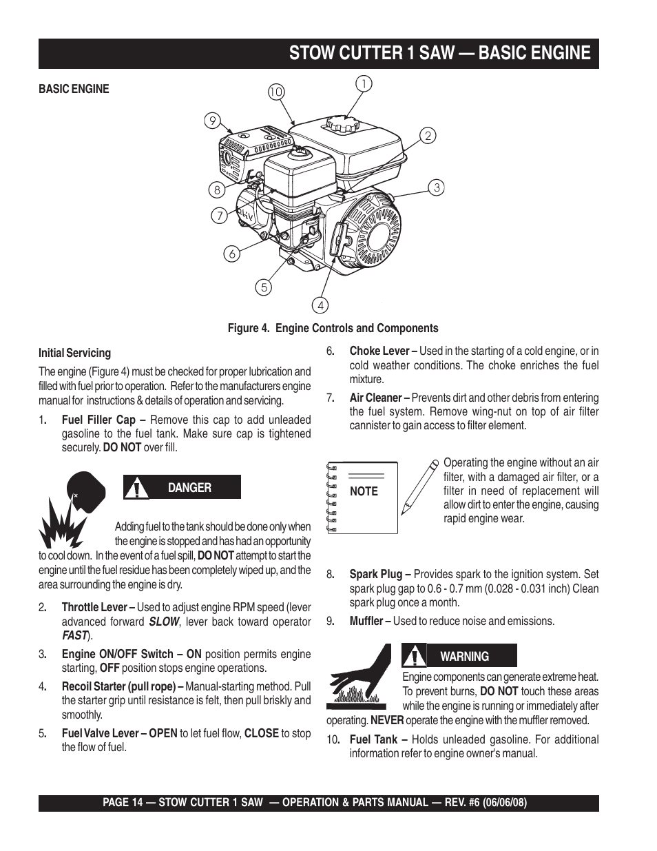 Stow cutter 1 saw — basic engine | Multiquip Cutter 1 Concrete/Asphalt Saw CD605E16 (5 HP Electric Motor) User Manual | Page 14 / 76