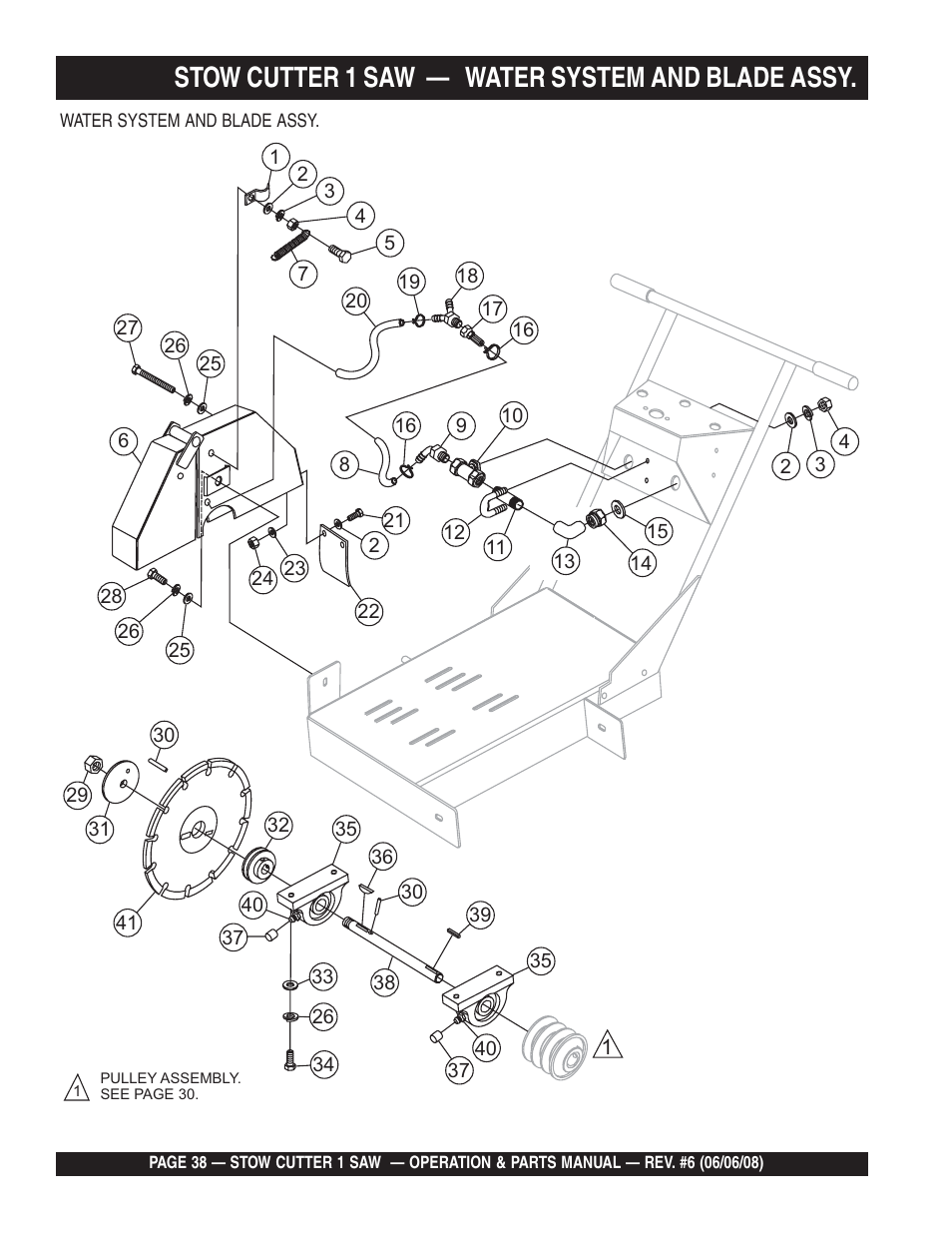 Stow cutter 1 saw, Water system and blade assy | Multiquip Cutter 1 Concrete/Asphalt Saw CD605E16 (5 HP Electric Motor) User Manual | Page 38 / 76