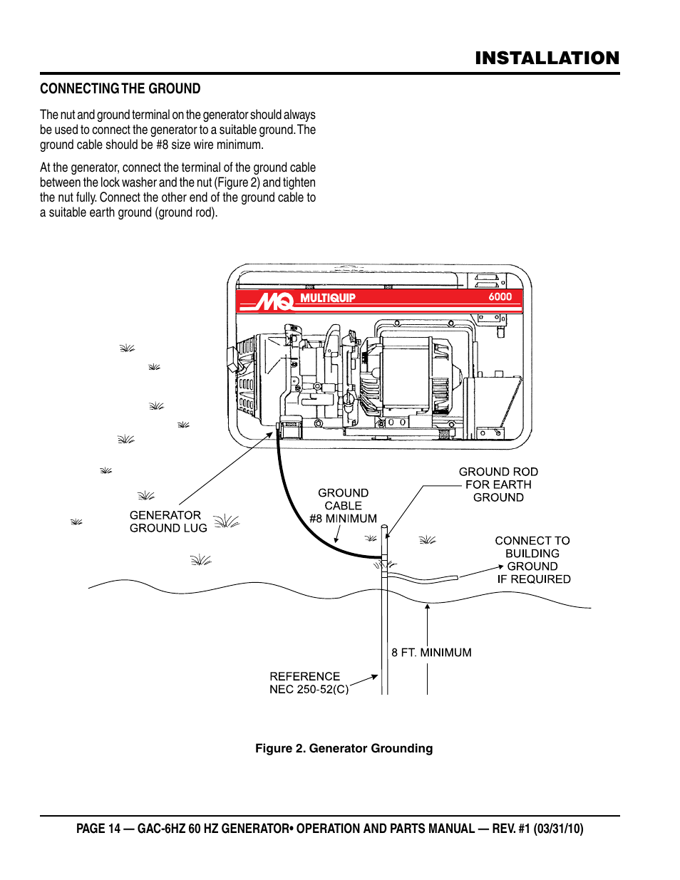 Installation | Multiquip pOrtable generatOr (HOnda gX340 gasOline engine) gaC6HZ User Manual | Page 14 / 84