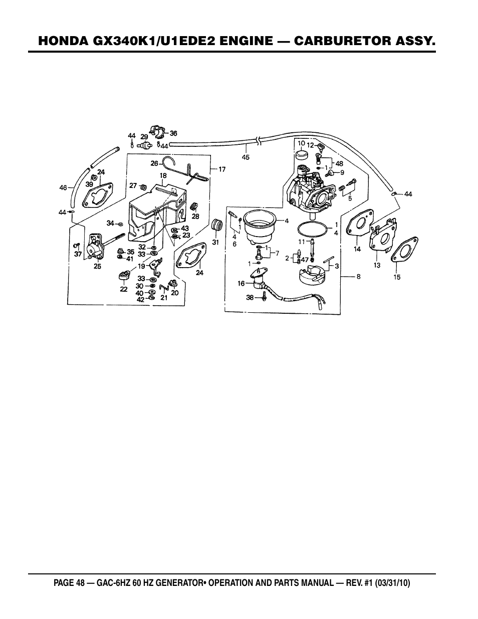 Multiquip pOrtable generatOr (HOnda gX340 gasOline engine) gaC6HZ User Manual | Page 48 / 84