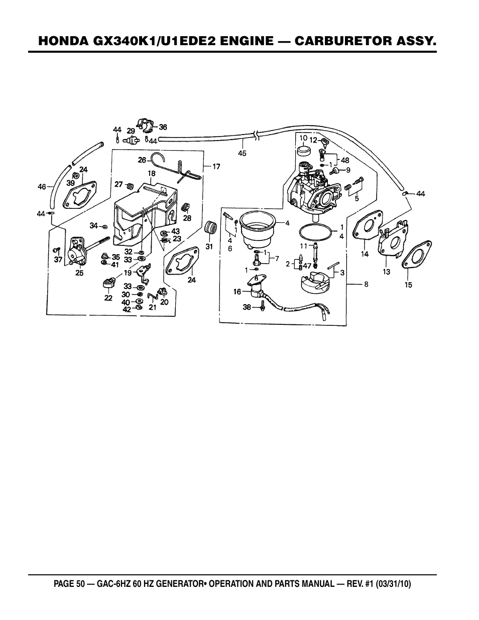 Multiquip pOrtable generatOr (HOnda gX340 gasOline engine) gaC6HZ User Manual | Page 50 / 84