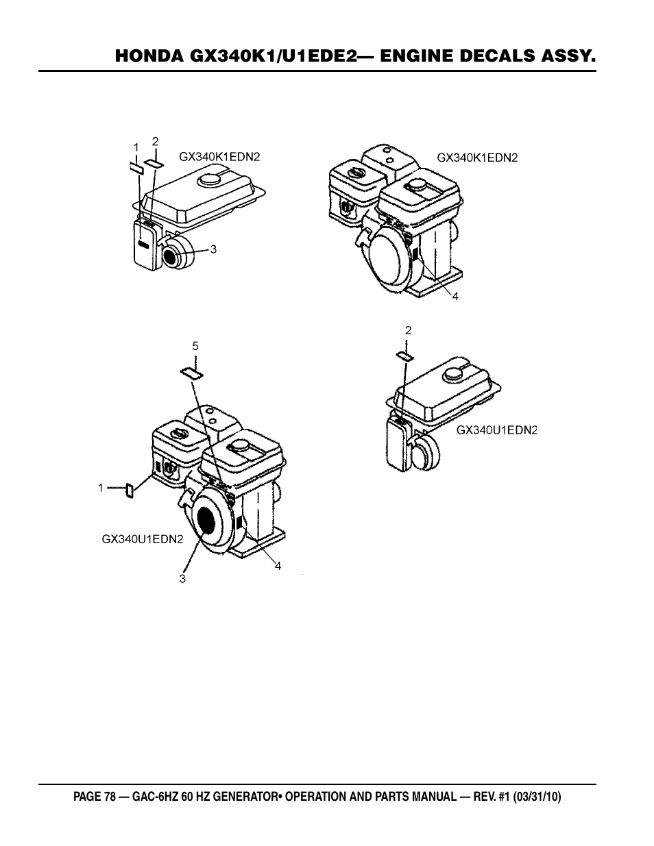 Multiquip pOrtable generatOr (HOnda gX340 gasOline engine) gaC6HZ User Manual | Page 78 / 84