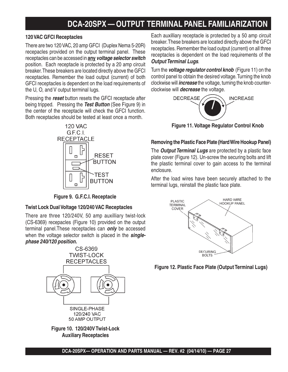 Dca-20spx — output terminal panel familiarization | Multiquip WHISPERWATT SERIES DCA-20SPX User Manual | Page 27 / 84