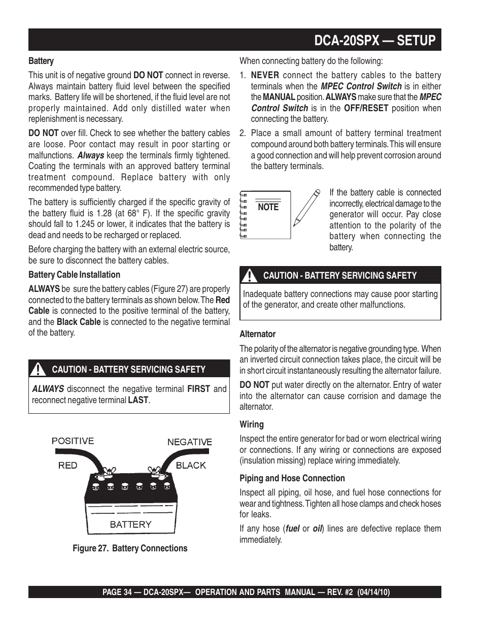 Dca-20spx — setup | Multiquip WHISPERWATT SERIES DCA-20SPX User Manual | Page 34 / 84