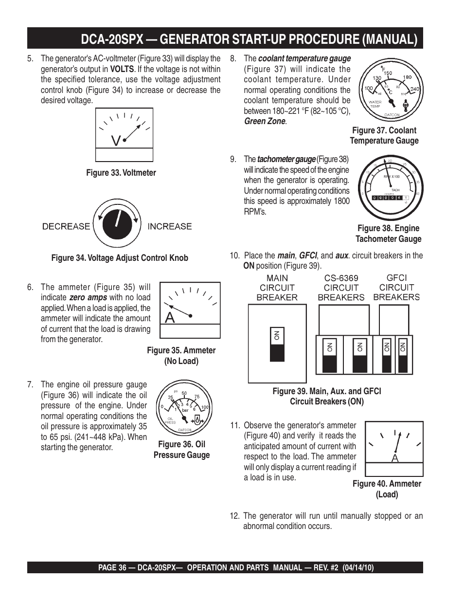 Dca-20spx — generator start-up procedure (manual) | Multiquip WHISPERWATT SERIES DCA-20SPX User Manual | Page 36 / 84