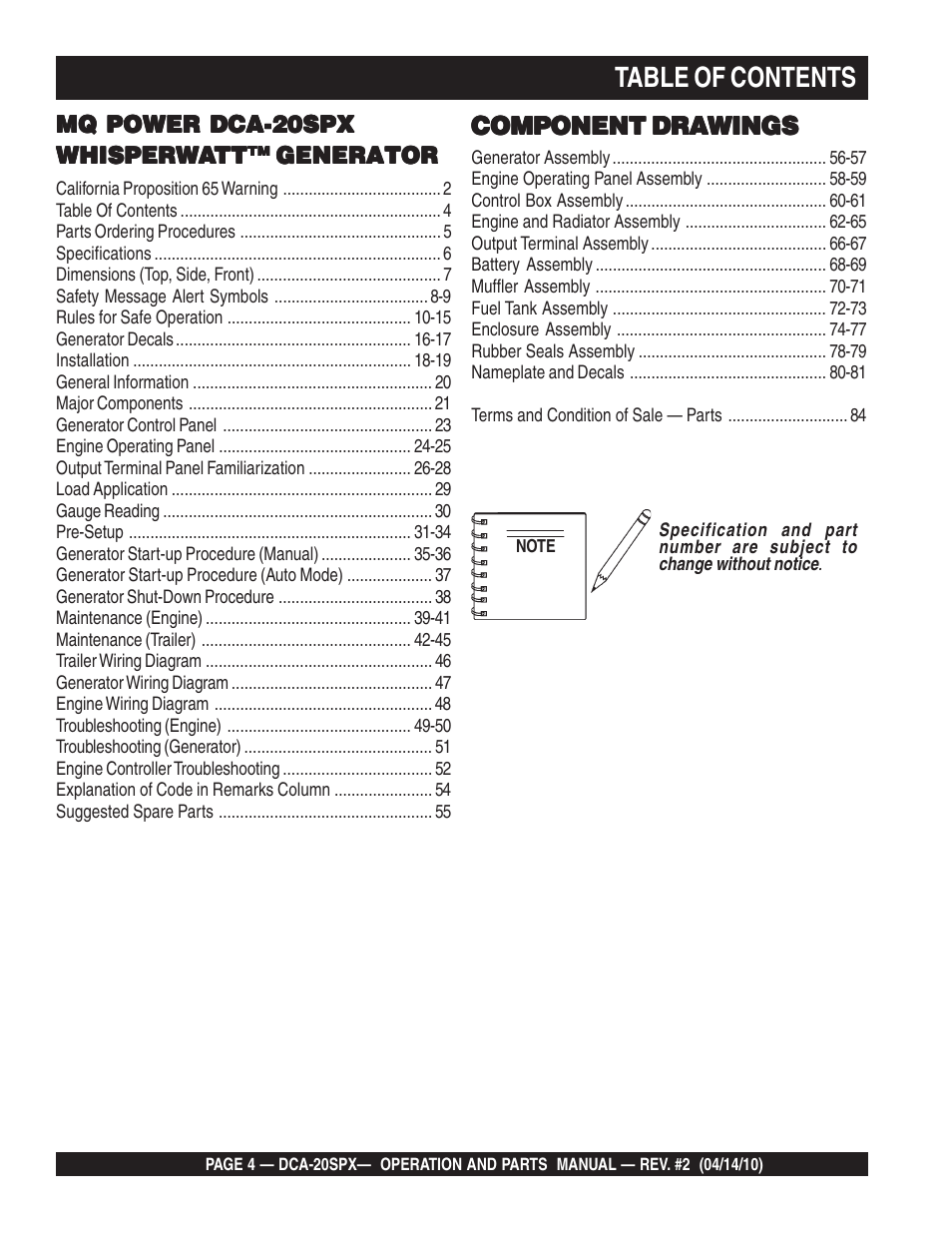 Multiquip WHISPERWATT SERIES DCA-20SPX User Manual | Page 4 / 84