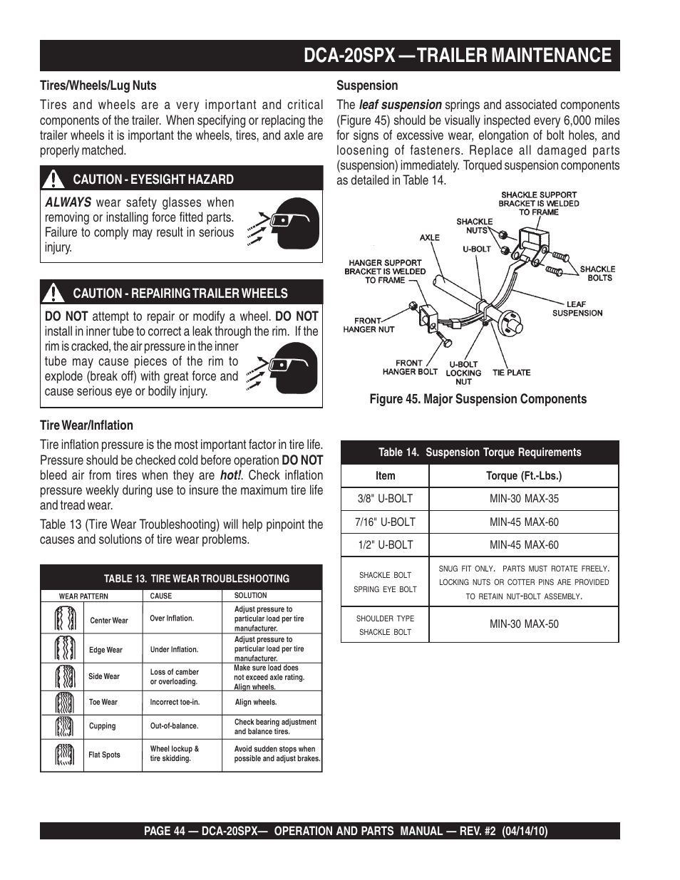 Dca-20spx — trailer maintenance | Multiquip WHISPERWATT SERIES DCA-20SPX User Manual | Page 44 / 84