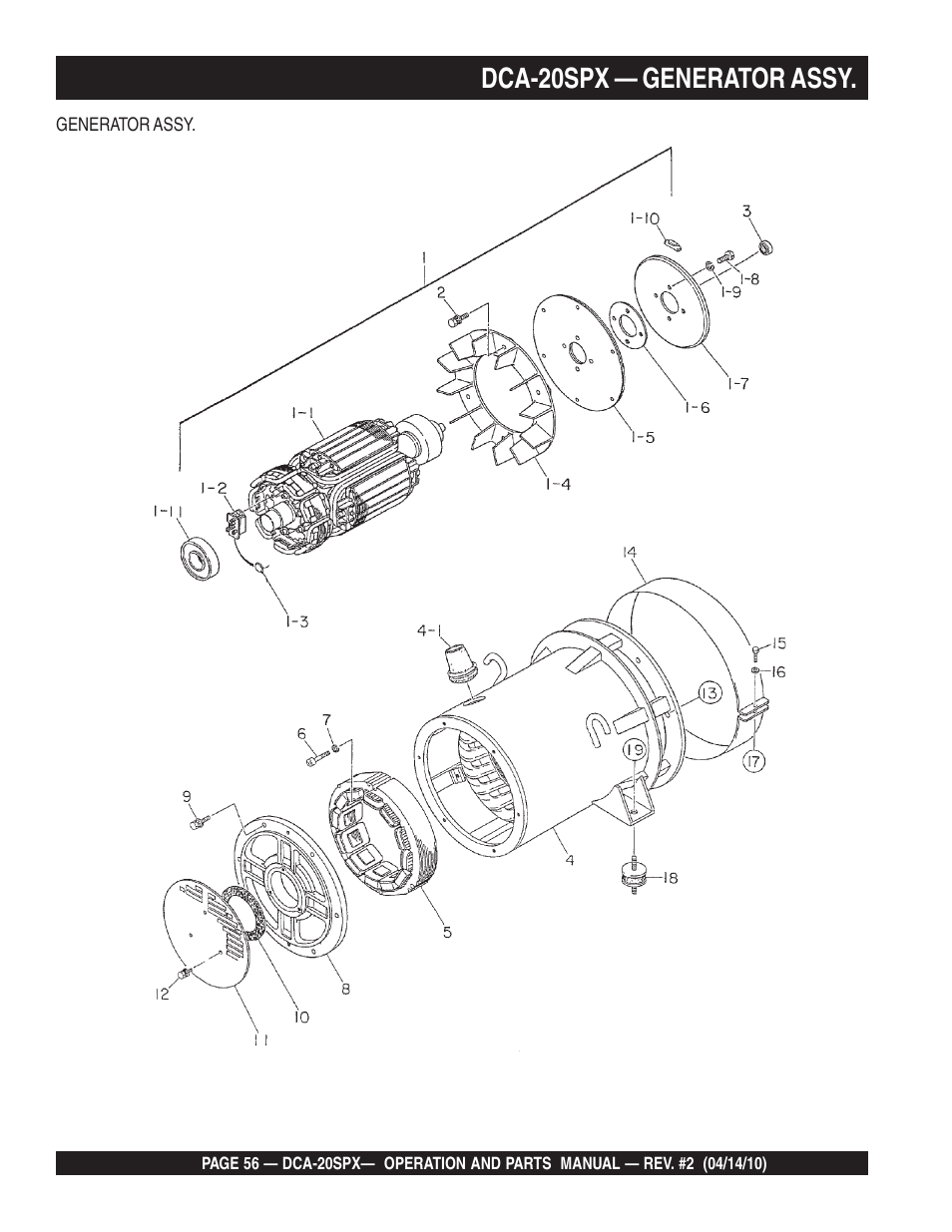 Dca-20spx — generator assy | Multiquip WHISPERWATT SERIES DCA-20SPX User Manual | Page 56 / 84