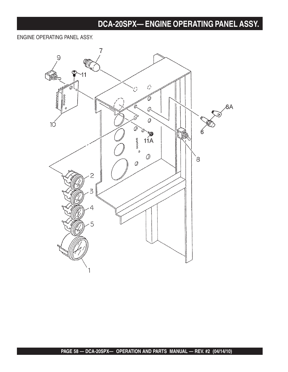 Dca-20spx— engine operating panel assy | Multiquip WHISPERWATT SERIES DCA-20SPX User Manual | Page 58 / 84