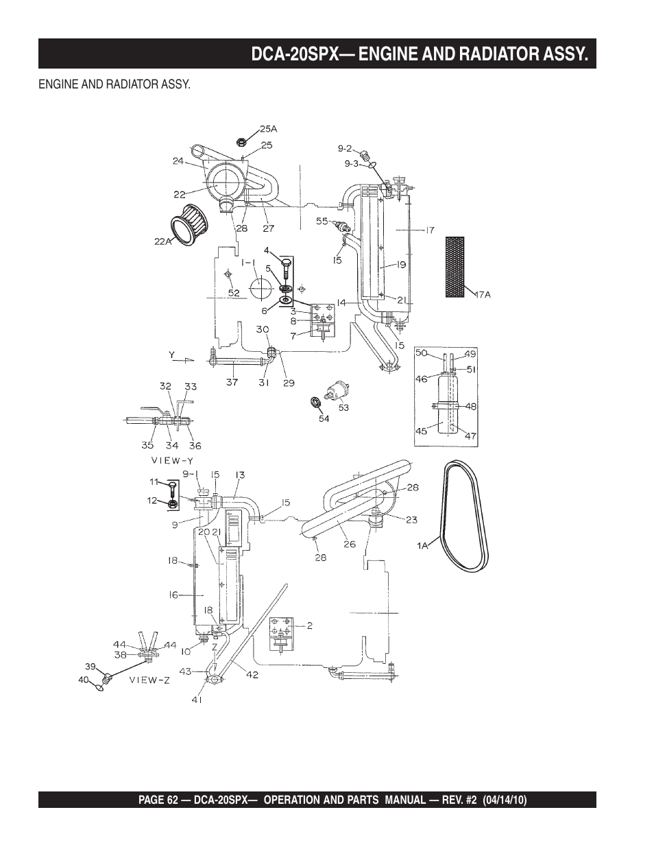 Dca-20spx— engine and radiator assy | Multiquip WHISPERWATT SERIES DCA-20SPX User Manual | Page 62 / 84