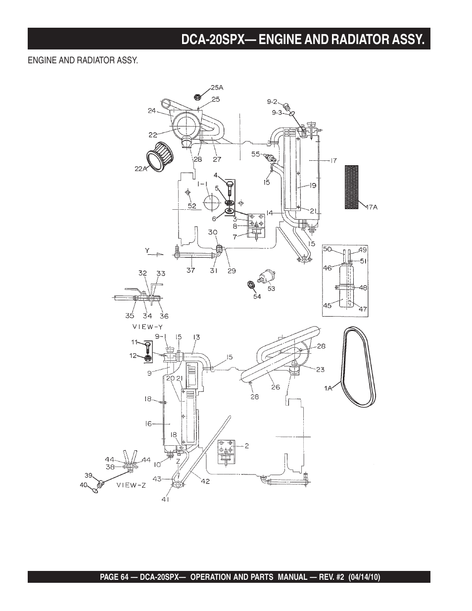 Dca-20spx— engine and radiator assy | Multiquip WHISPERWATT SERIES DCA-20SPX User Manual | Page 64 / 84