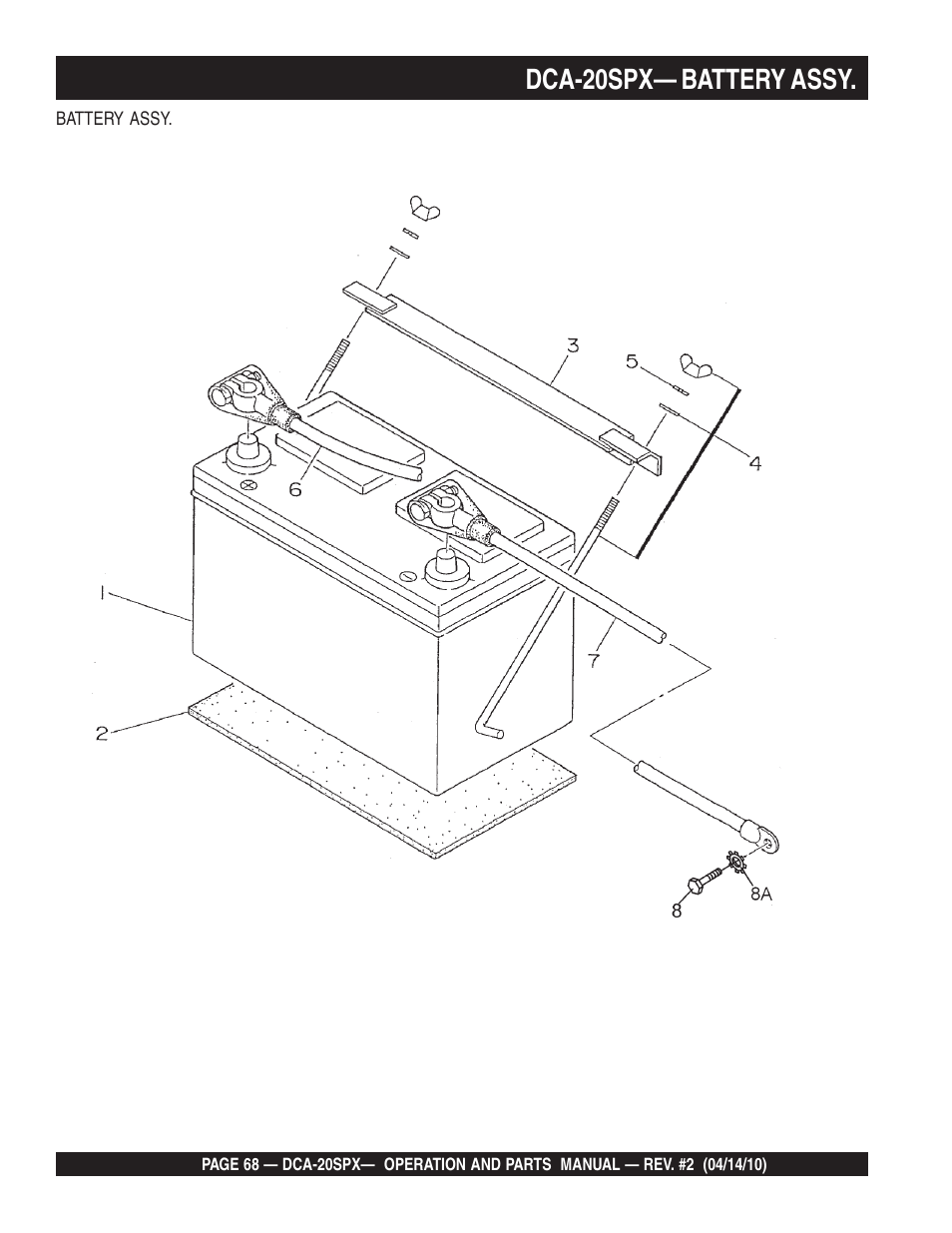 Dca-20spx— battery assy | Multiquip WHISPERWATT SERIES DCA-20SPX User Manual | Page 68 / 84